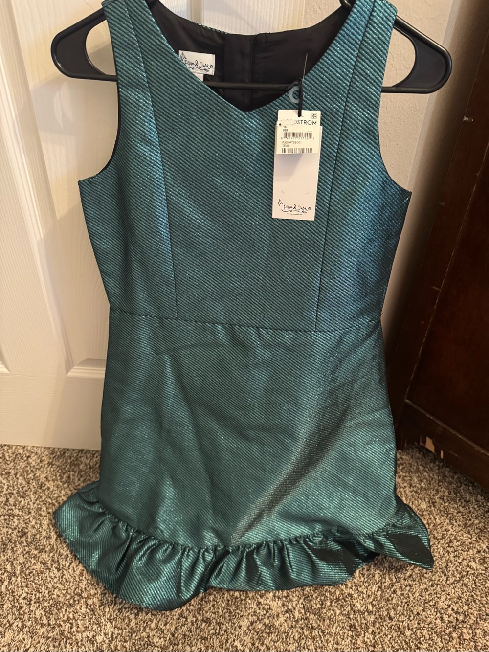 Pippa & Julie Teal Textured Ruffle-Hem Formal Dress